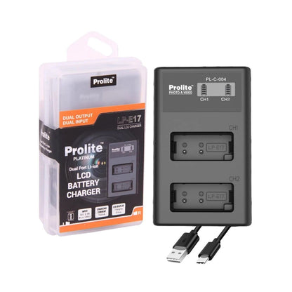 Prolite Dual-LCD Ladegerät für LP‑E17-Akku, zwei Slots CH1/CH2, inkl. USB-Kabel