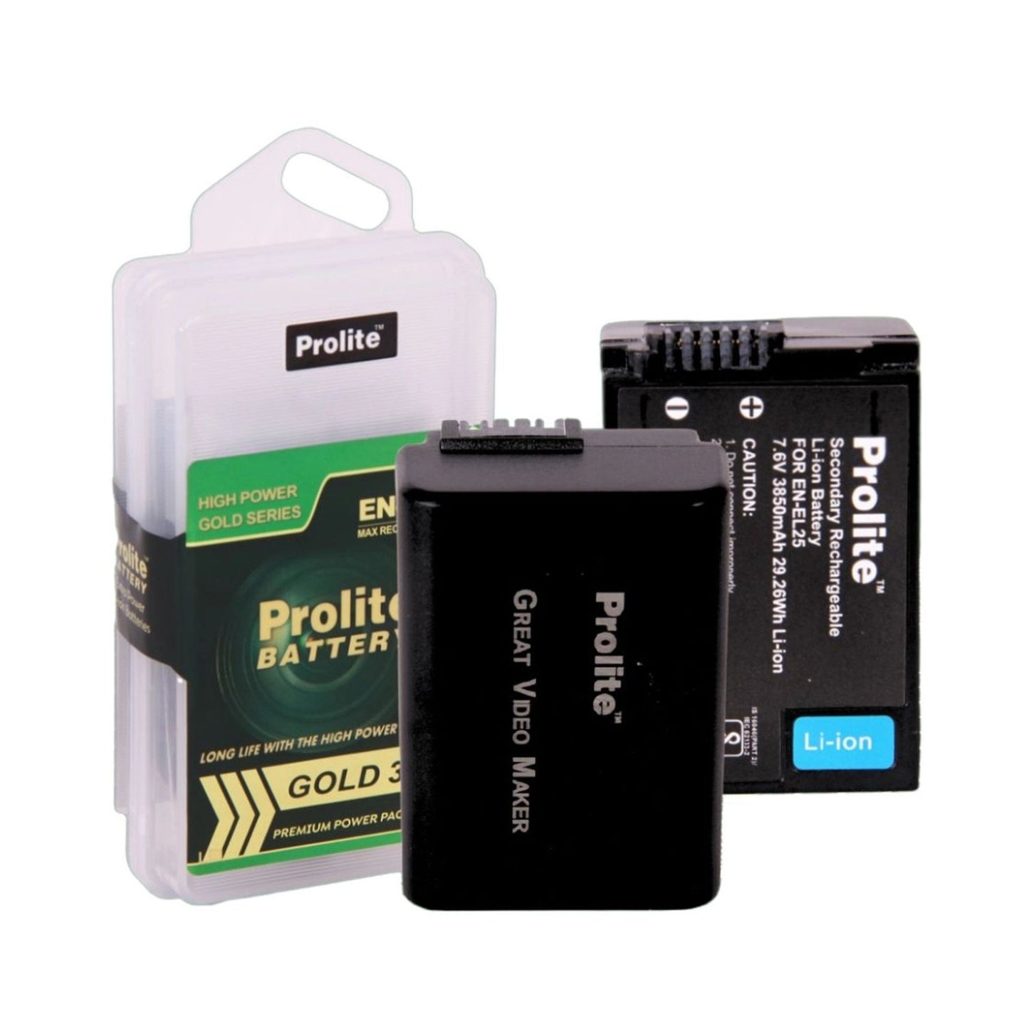 Prolite EN-EL25 Gold battery with protective case, Li-ion rechargeable.