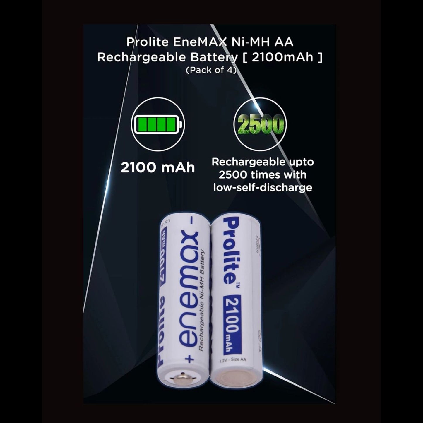 2100mAh AA Ni-MH rechargeable batteries, low self-discharge, shown as pair