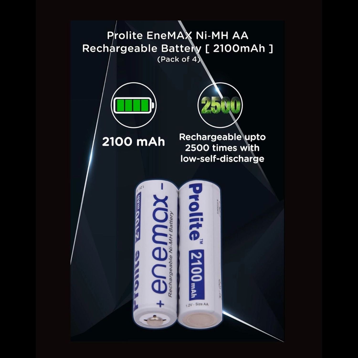 2100mAh AA Ni-MH rechargeable batteries, low self-discharge, shown as pair