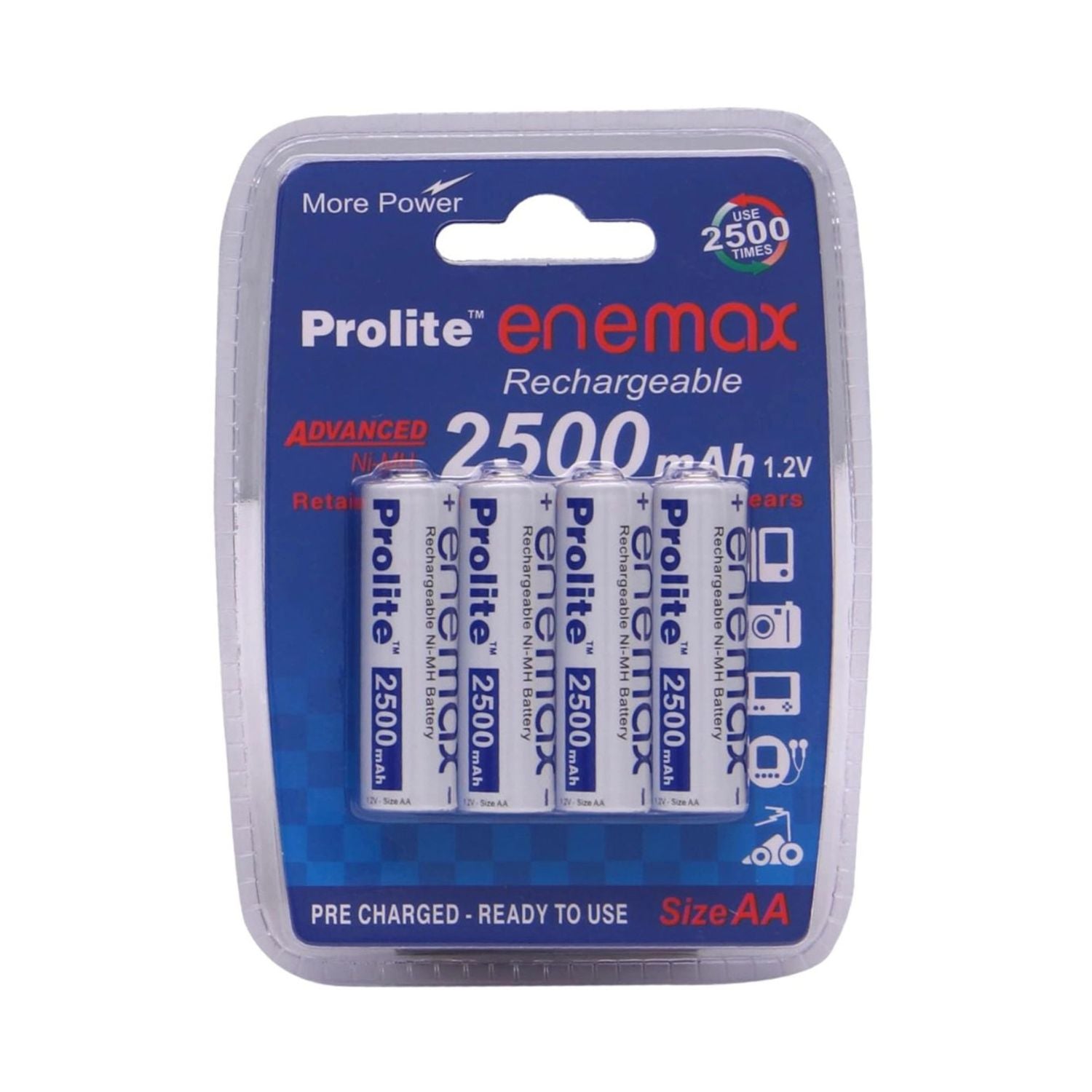 Prolite Enemax AA Ni-MH rechargeable battery pack, 2500mAh, pre-charged (4-pack)