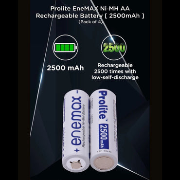 AA Ni-MH rechargeable batteries, 2500mAh, label side view (pair from 4-pack)