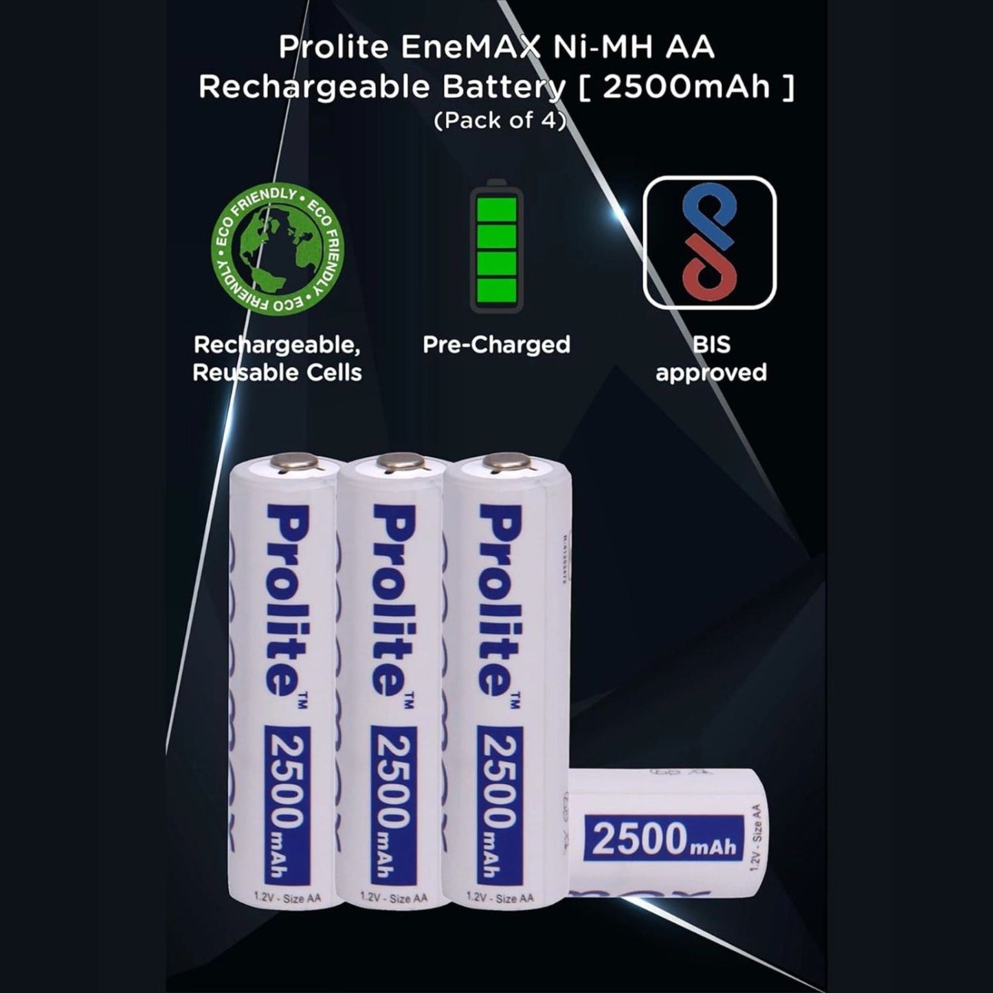 Three AA Ni-MH rechargeable cells from 4-pack, 2500mAh, pre-charged
