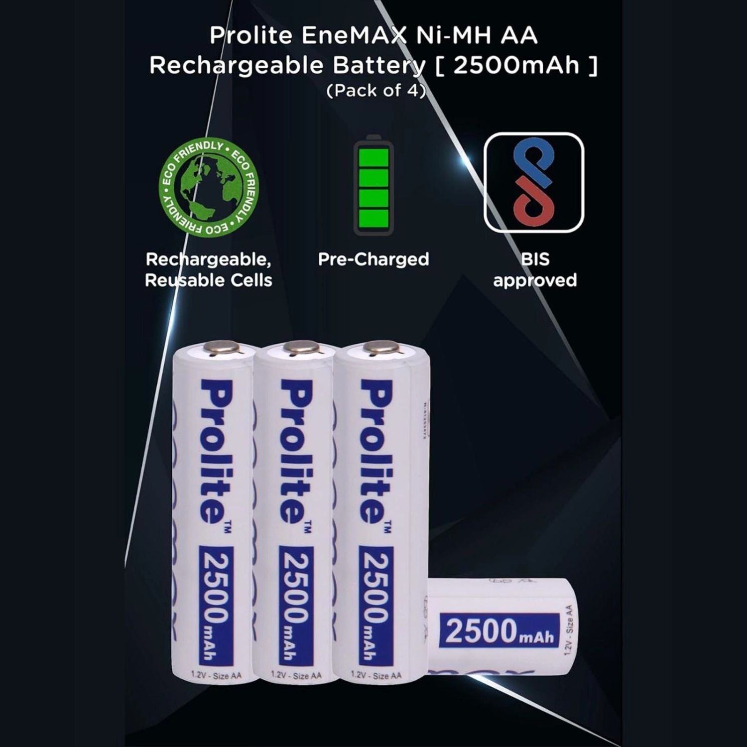 Three AA Ni-MH rechargeable cells from 4-pack, 2500mAh, pre-charged