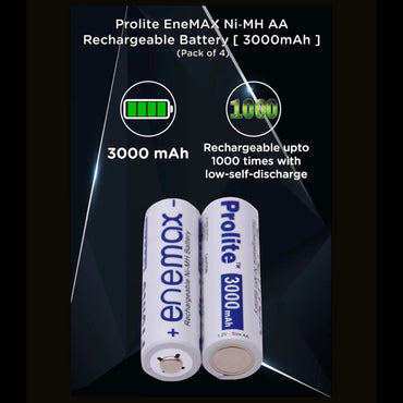 Two AA NiMH rechargeable batteries, Enemax 3000mAh, 1.2V each