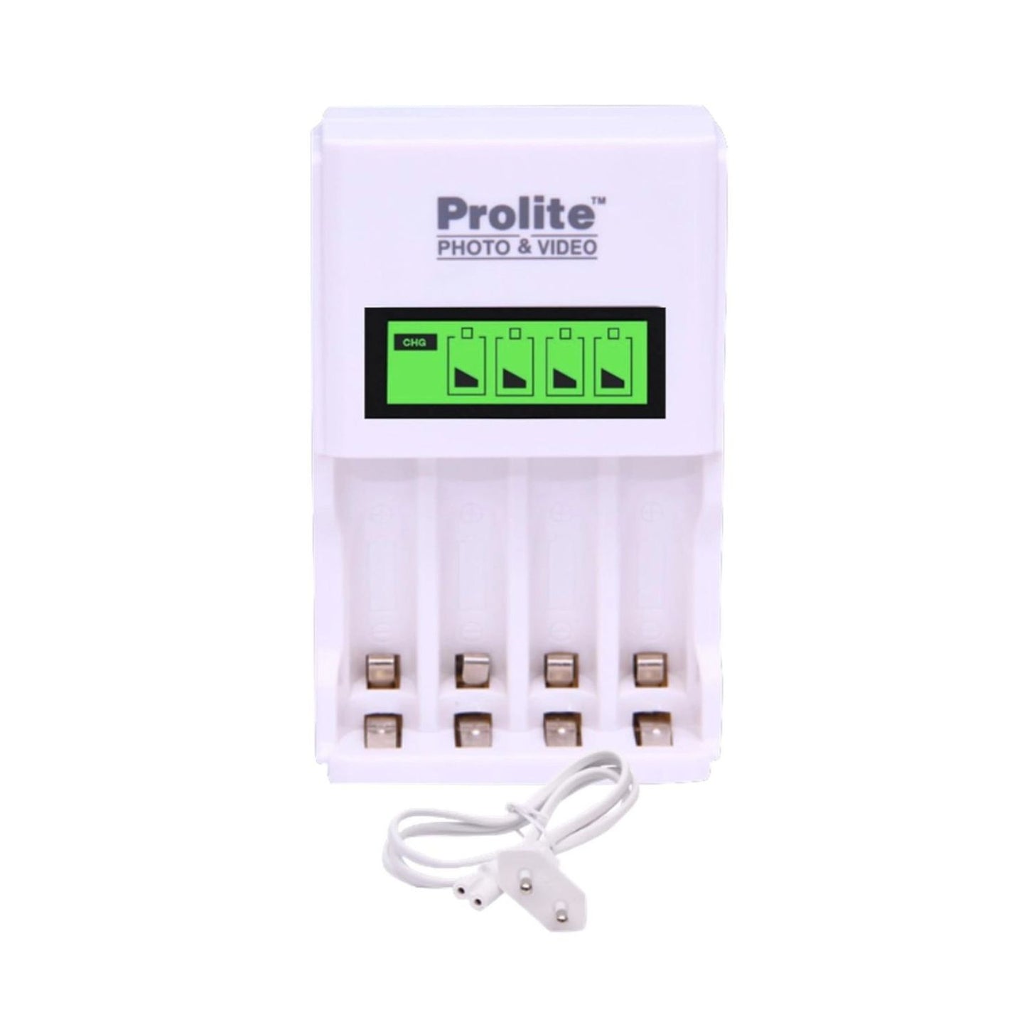 Prolite quad battery charger with LCD screen and four charging slots