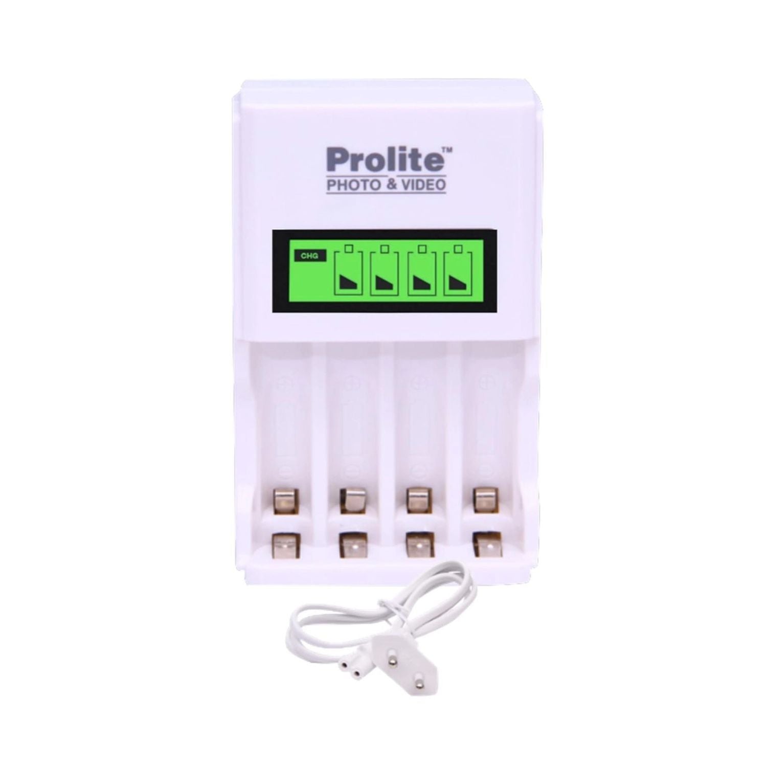 Prolite quad battery charger with LCD screen and four charging slots