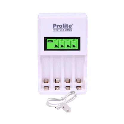Prolite quad battery charger with LCD screen and four charging slots
