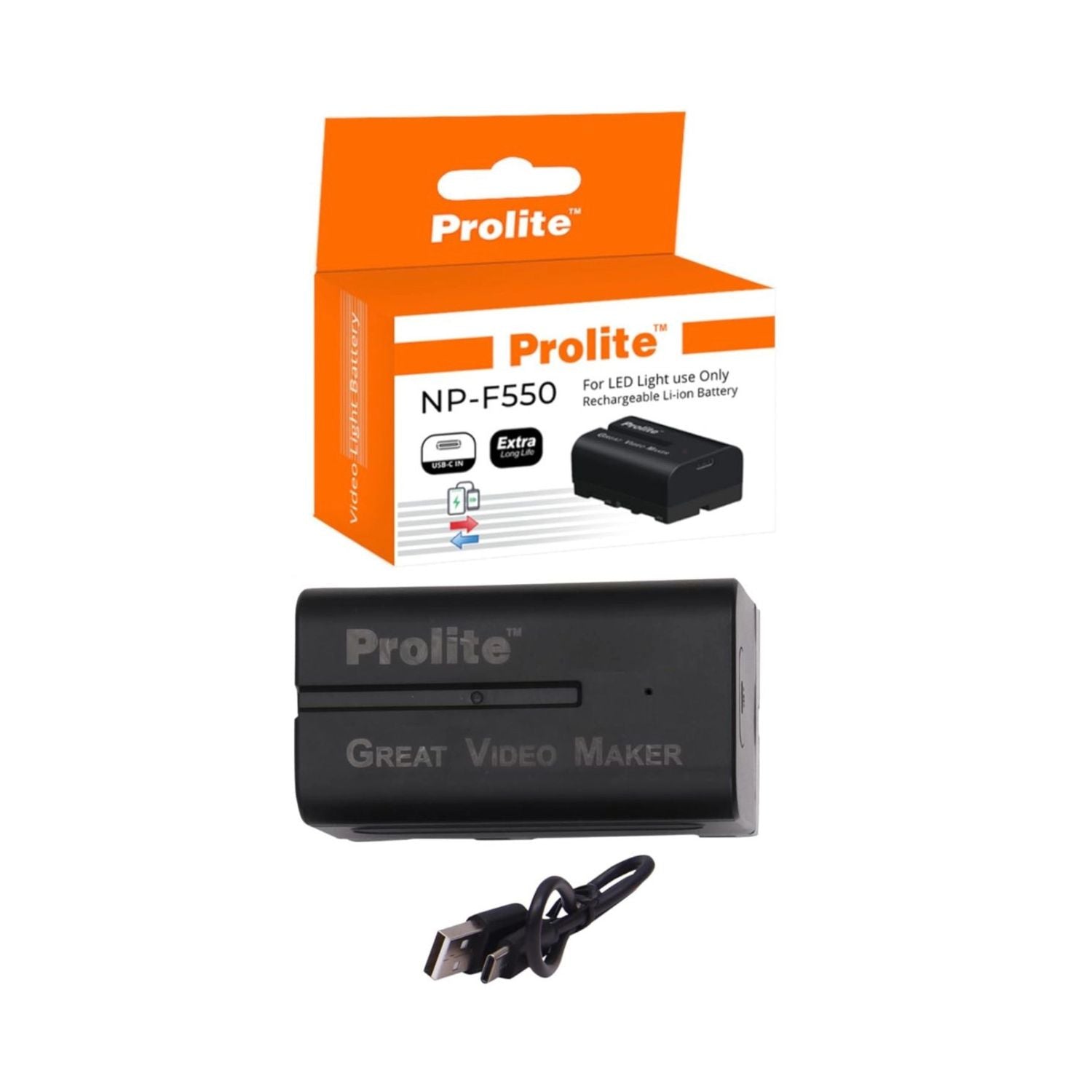 Prolite NP-F550C Li-Ion Akku für LED-Videoleuchten mit Type-C Ladekabel