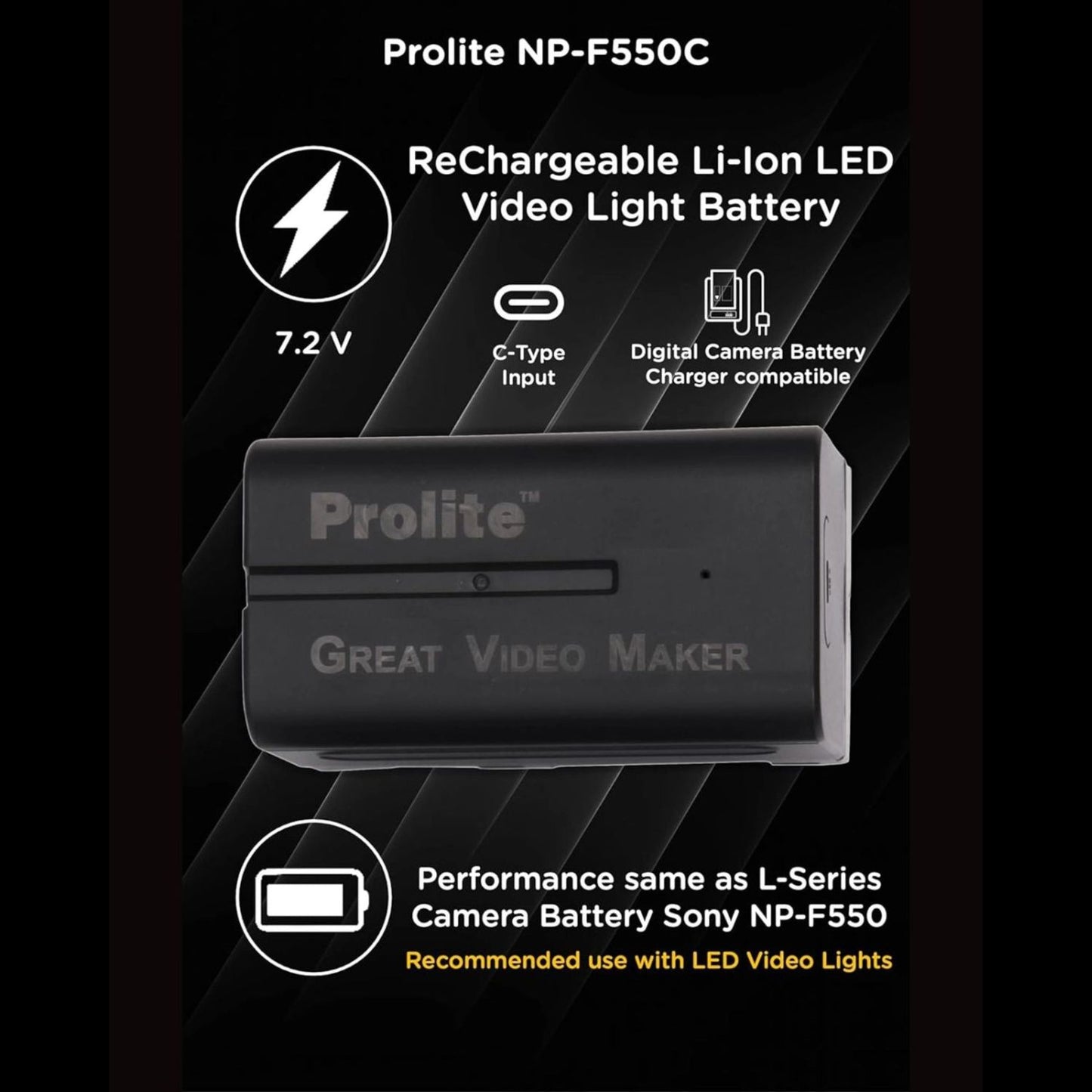 Li-Ion Akku NP-F550C für LED-Videoleuchten mit C-Type Eingang