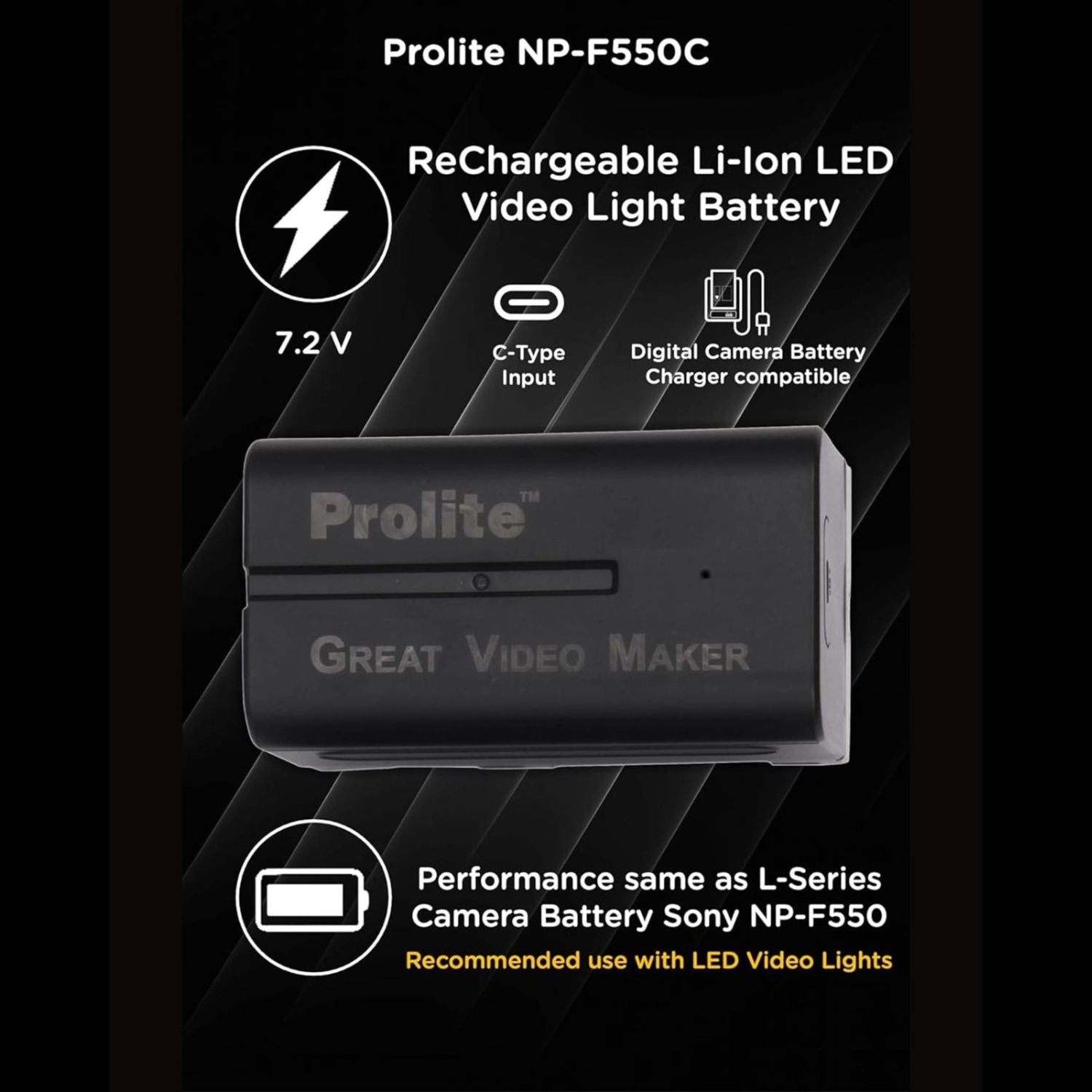 Li-Ion Akku NP-F550C für LED-Videoleuchten mit C-Type Eingang