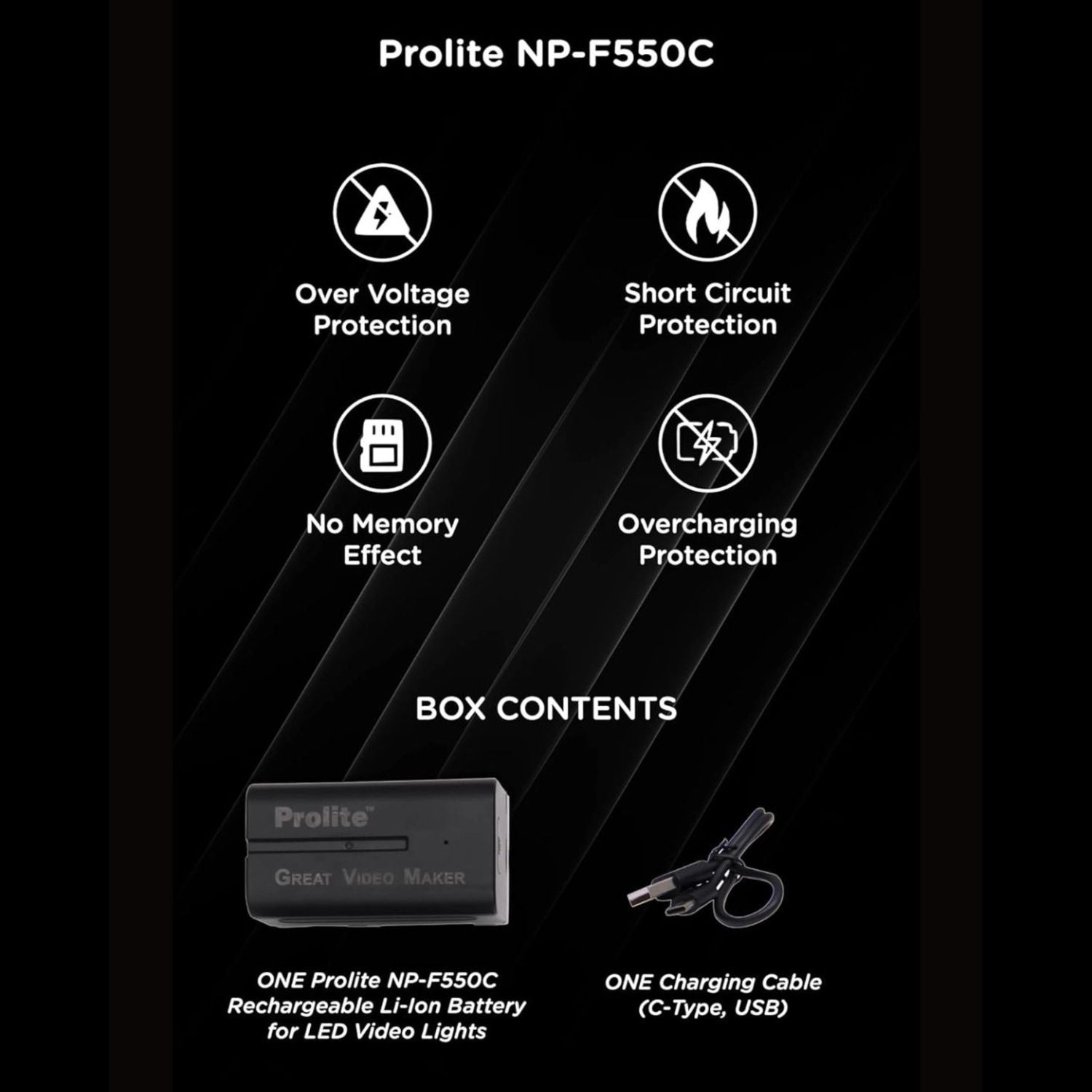 Akku NP-F550C mit Ladekabel, Sicherheits-Symbole auf der Packung