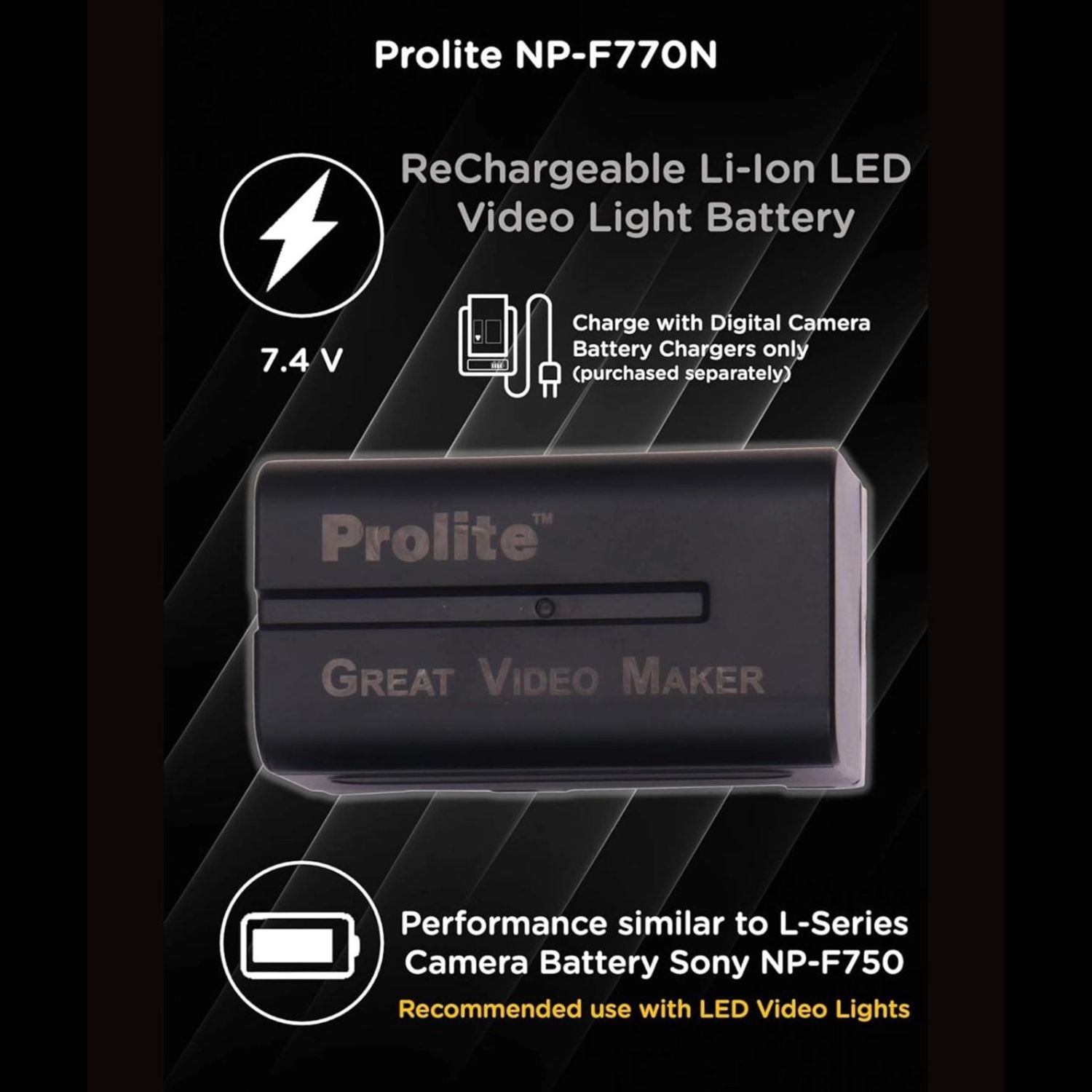 Prolite NP-F770N 7.4V rechargeable Li-ion LED video light battery