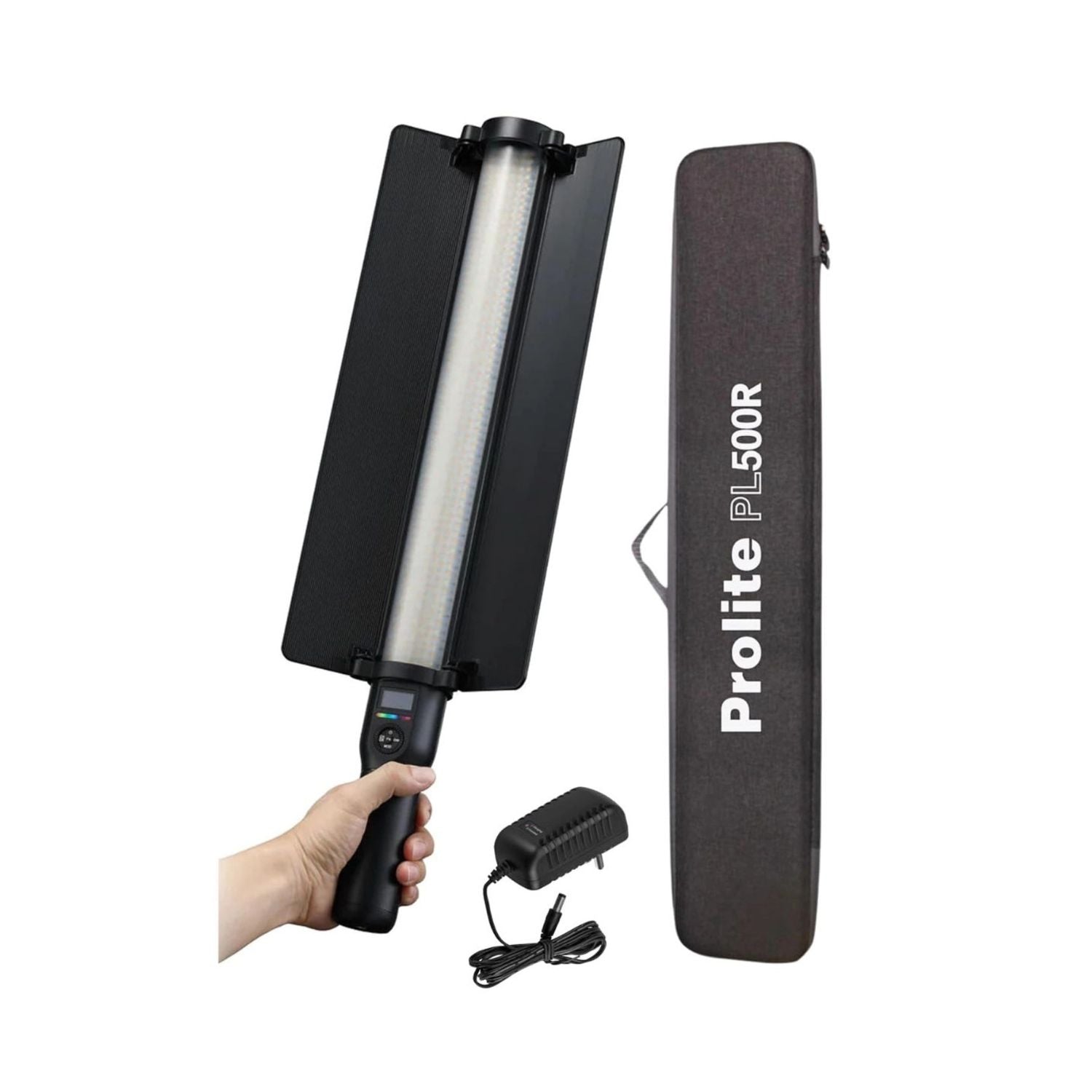 Prolite PL500R Lichtstab mit Klapp-Barn Doors und LED-Leiste, schwarze Handgriffsteuerung