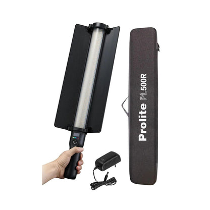 Prolite PL500R Lichtstab mit Klapp-Barn Doors und LED-Leiste, schwarze Handgriffsteuerung