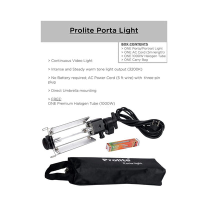 Porta Light Set: Halogenröhre, Netzkabel und Tragetasche