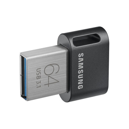 Samsung FIT Plus USB 3.1 flash drive, black cap with silver plug and blue edge