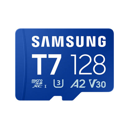 Samsung microSDXC memory card, T7 128GB, A2 V30, blue