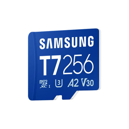 Samsung microSDXC memory card, T7 256GB, A2 V30, blue