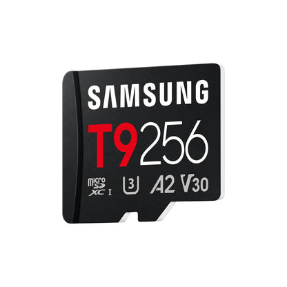 Black Samsung T9 microSDXC memory card, 256GB, A2 V30 UHS-I