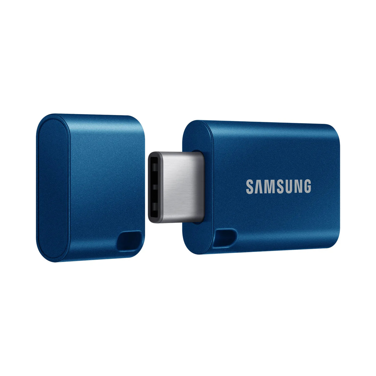 Blue Samsung USB Type-C flash drive with exposed USB-C connector port