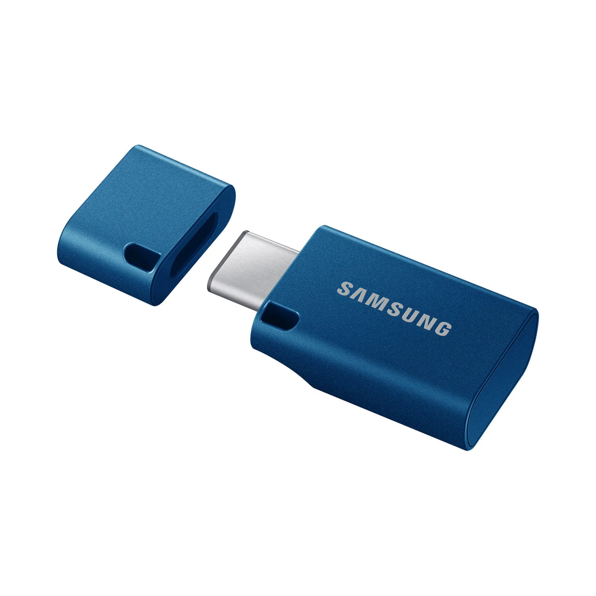 Blue Samsung USB Type-C flash drive with USB-C connector and protective cap