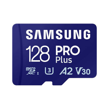 128GB PRO Plus microSD card, blue label with A2 V30 and U3