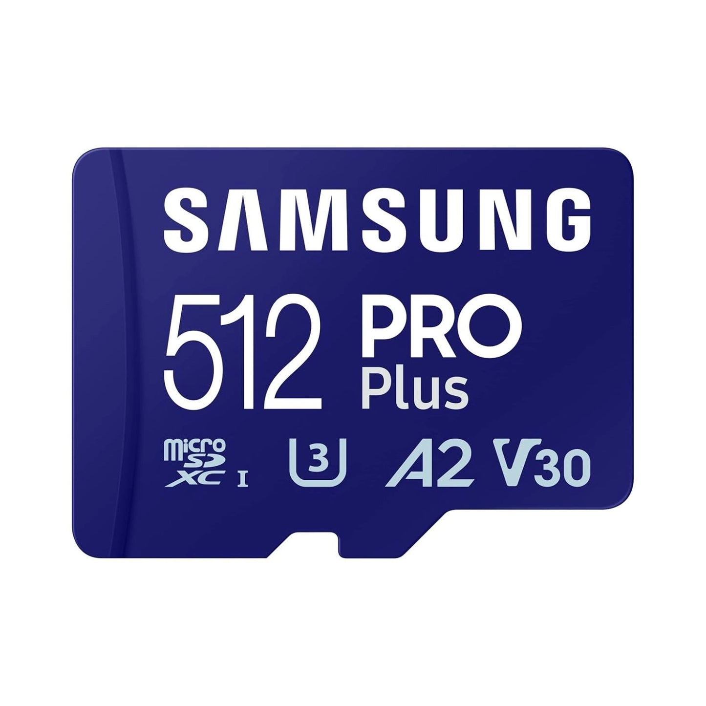 512GB PRO Plus microSD card, blue label with A2 and V30 ratings