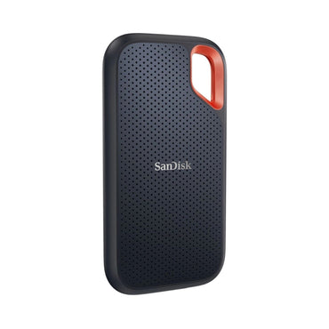 Extreme Portable SSD 2TB im schwarzen Hardshell mit orangefarbenem Tragegriff und Logo