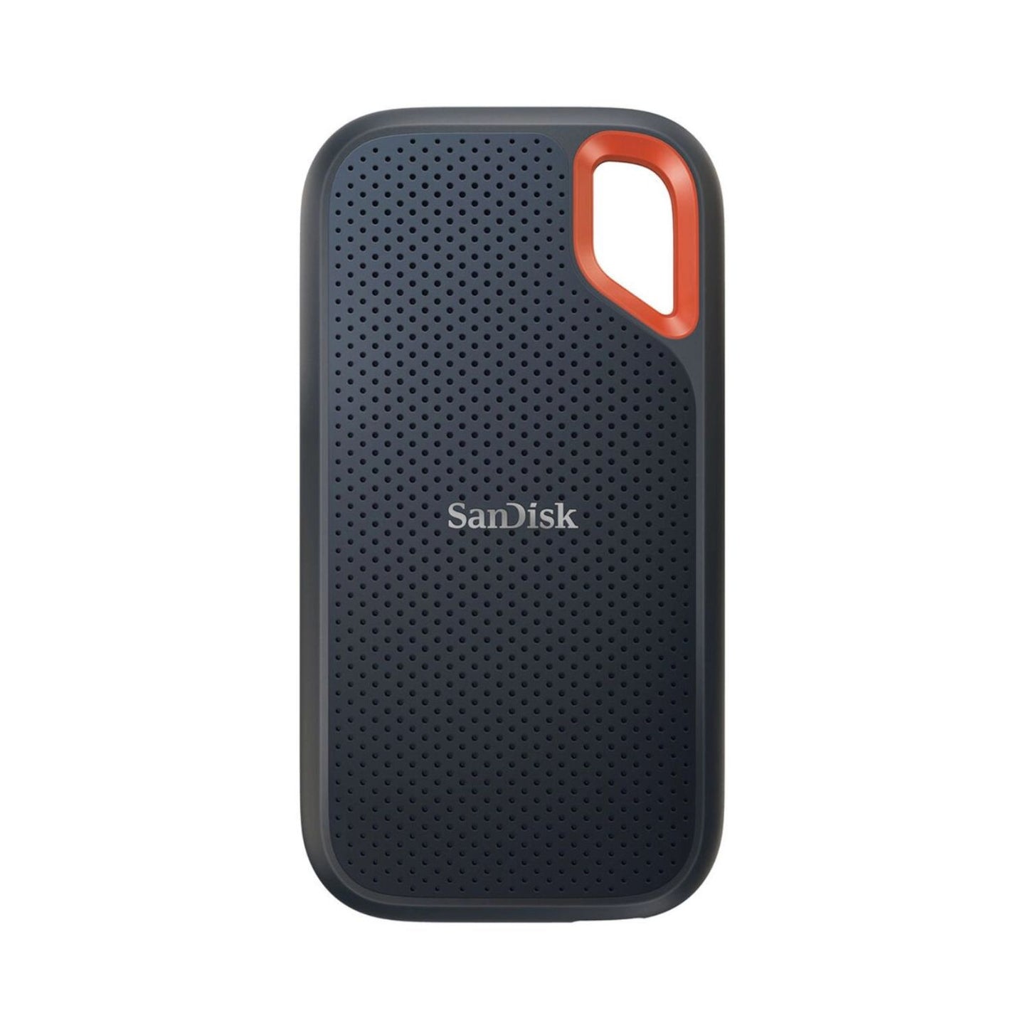 SanDisk Extreme Portable SSD V2 with perforated dark case and orange carrying handle