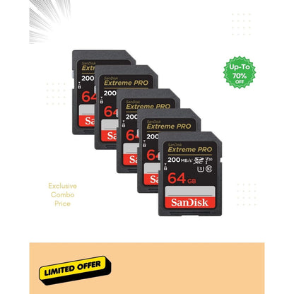 SanDisk Extreme Pro SD card, 64 GB, 200 MB/s, UHS V30 (multiple cards shown)