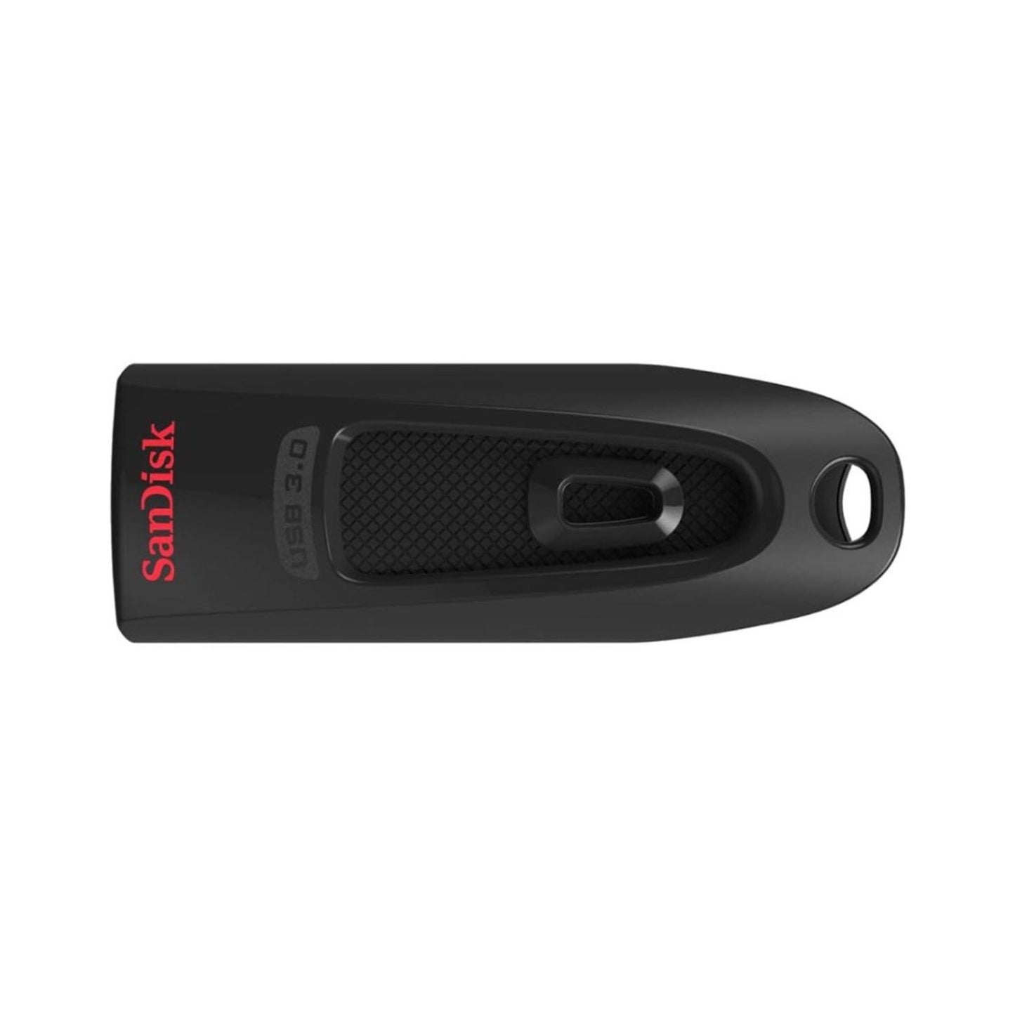 Schwarzer SanDisk USB-3.0-Stick von der Seite, mit Öse am Gehäuse