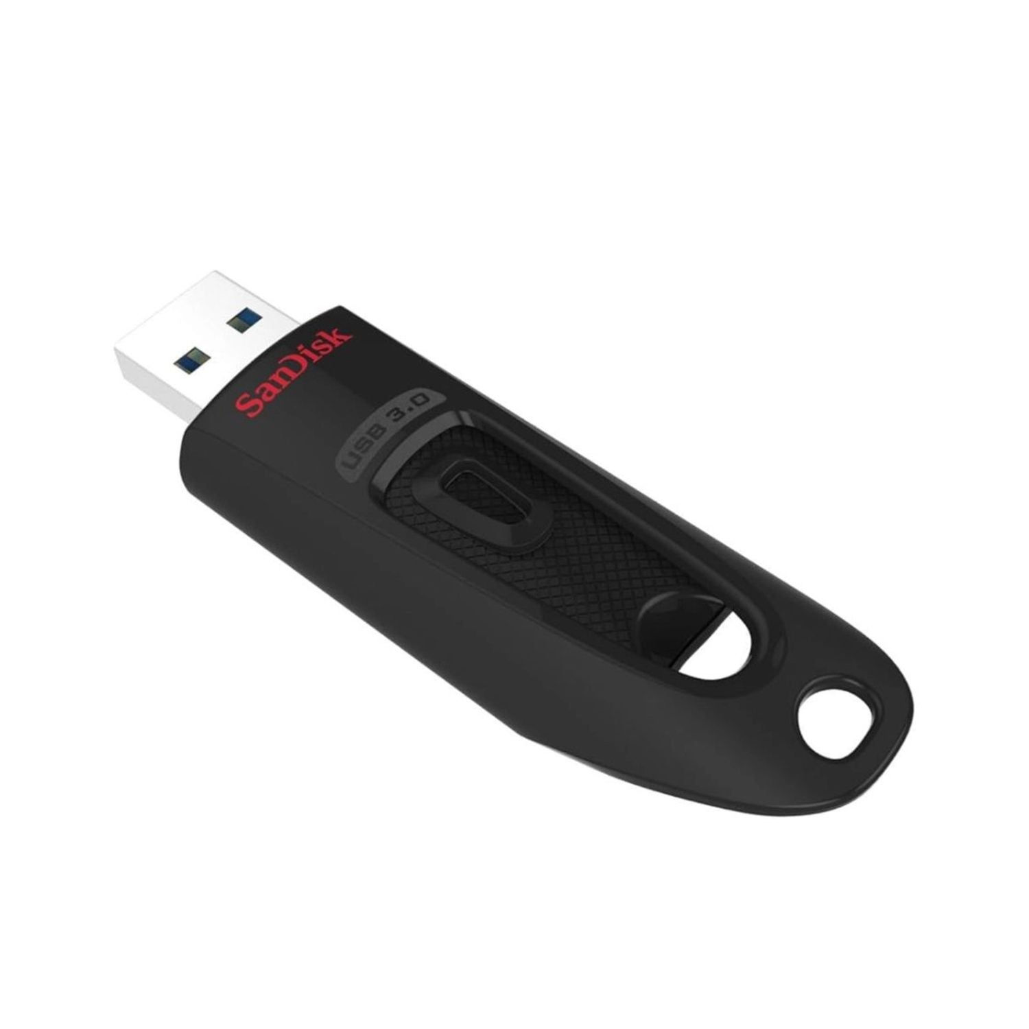 Schwarzer USB-3.0-Flash-Drive mit weißem USB-Stecker und rotem Logo