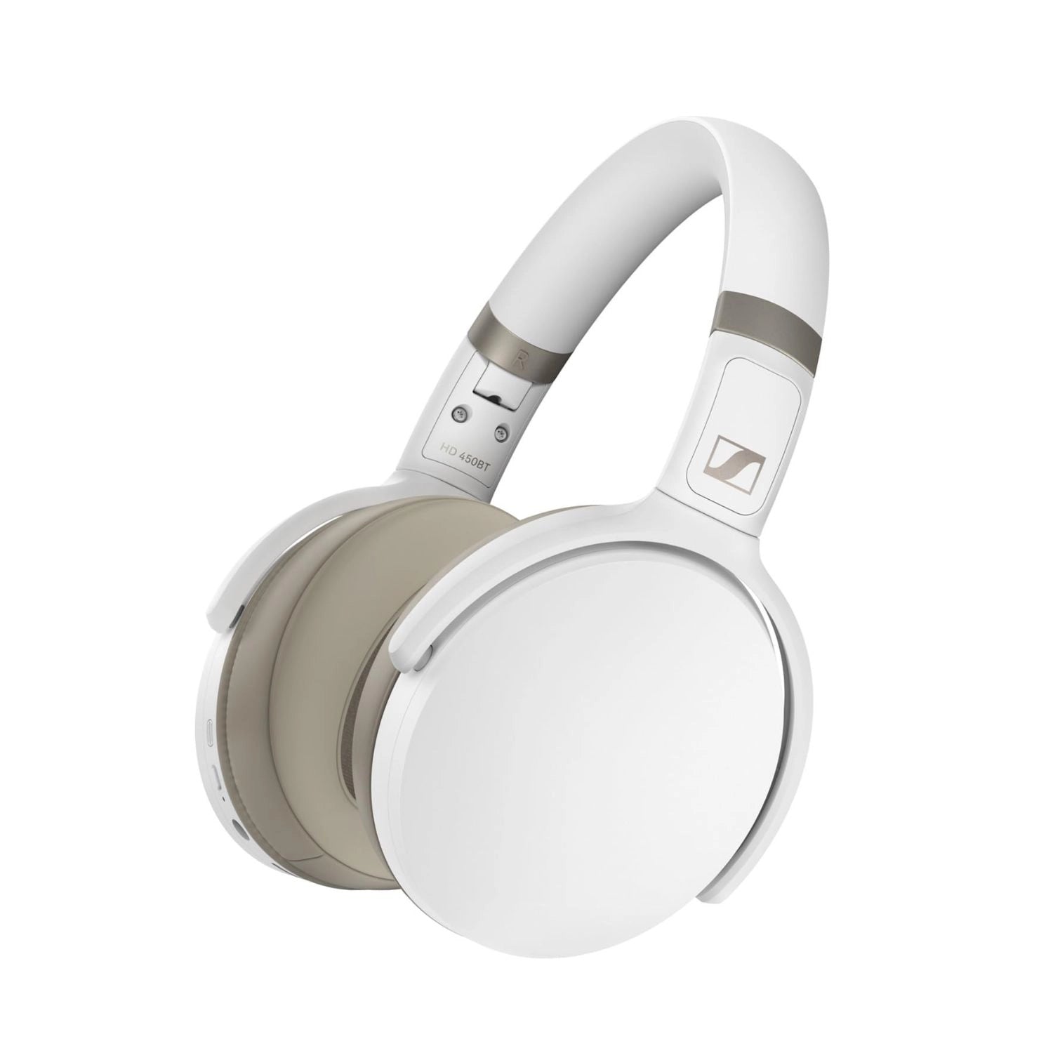 Weiße kabellose Bluetooth-On-Ear-Kopfhörer mit Logo, gepolsterte Ohrmuscheln