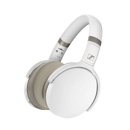 Weiße kabellose Bluetooth-On-Ear-Kopfhörer mit Logo, gepolsterte Ohrmuscheln