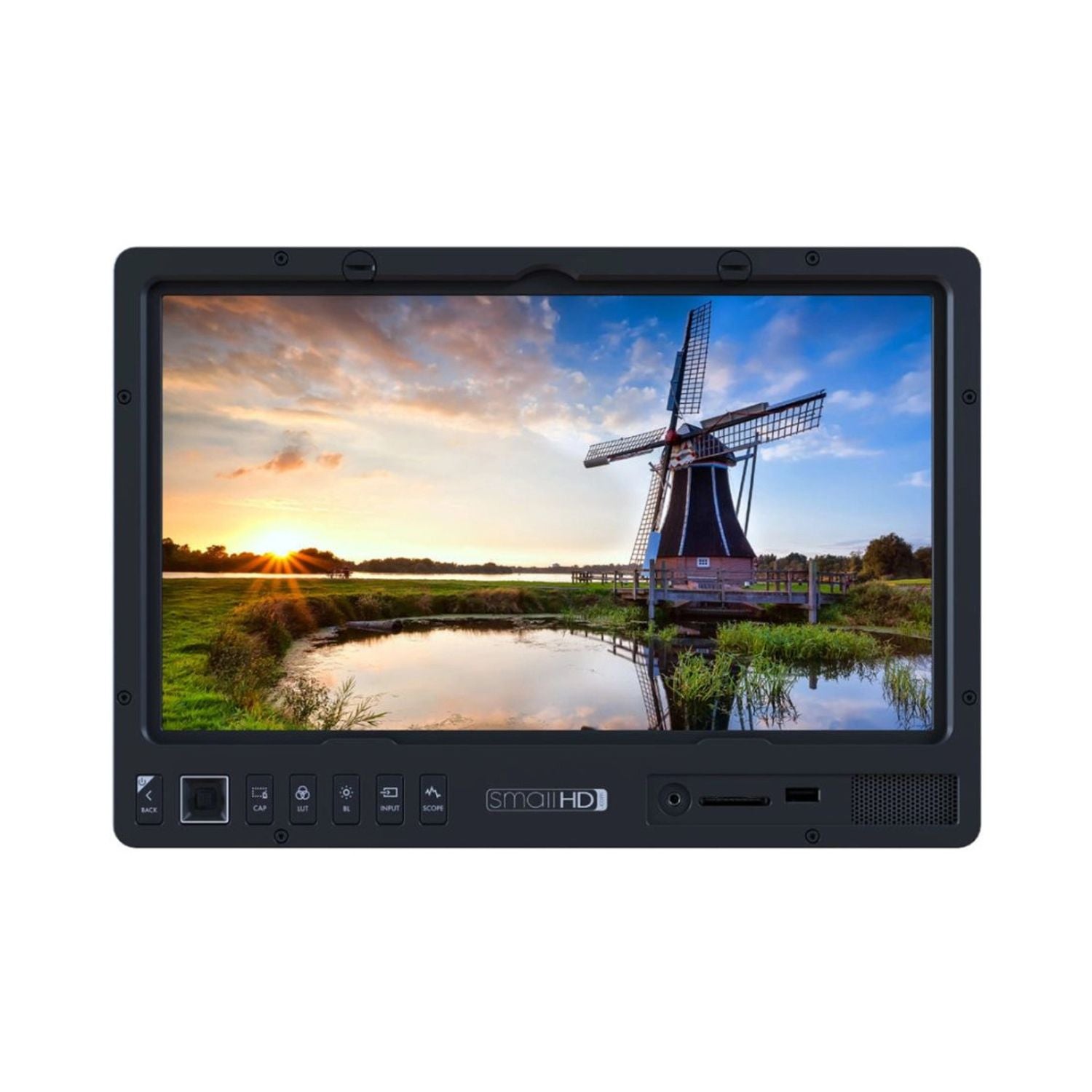 SmallHD 1303 HDR 13" production monitor, front view with screen and control buttons