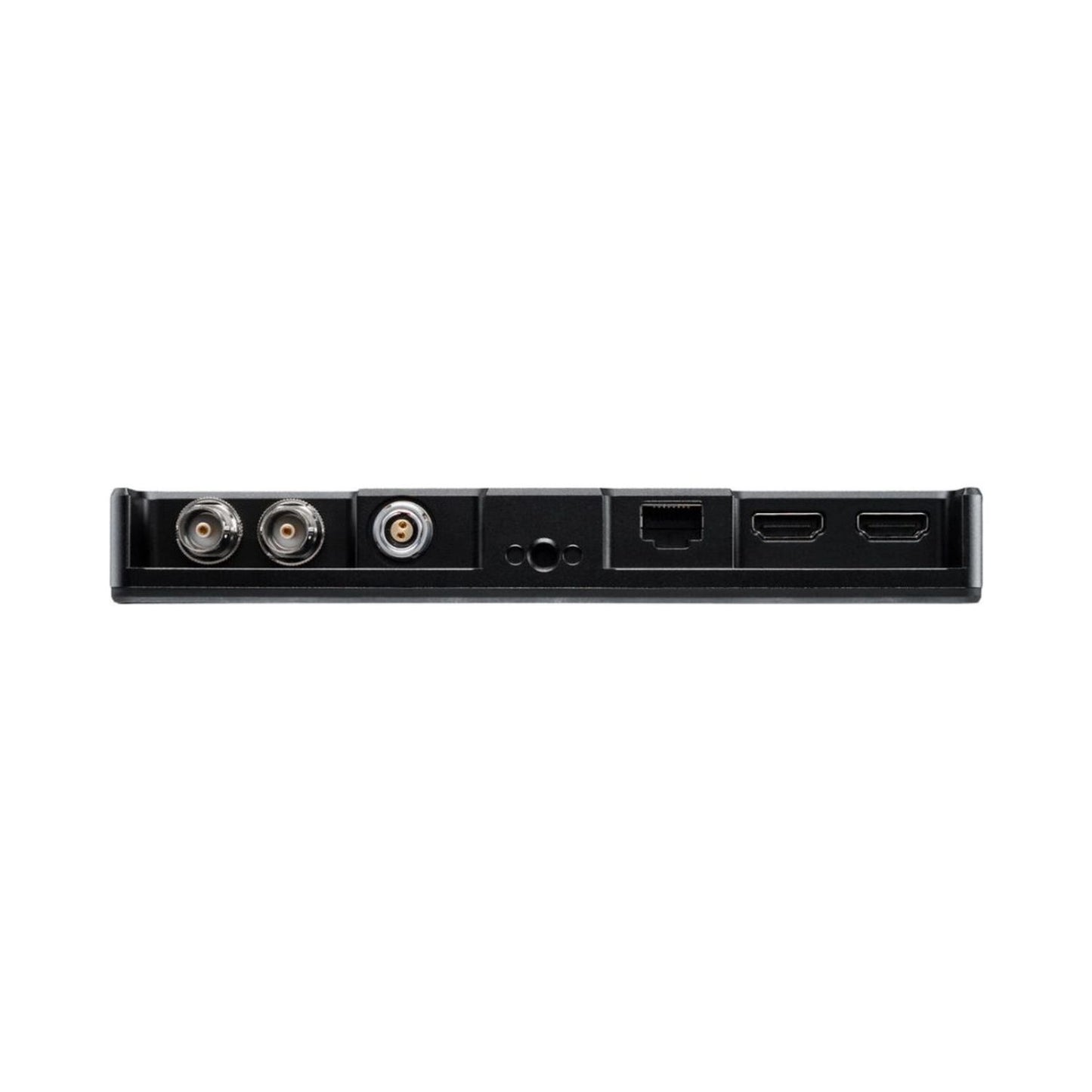 Monitor left-side ports: BNC connectors, network, and HDMI outputs
