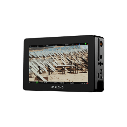 SmallHD Cine 5 monitor angled view showing side controls and touchscreen
