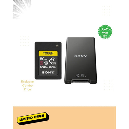 Sony 80GB CFexpress Type A card with card reader combo, black units shown together