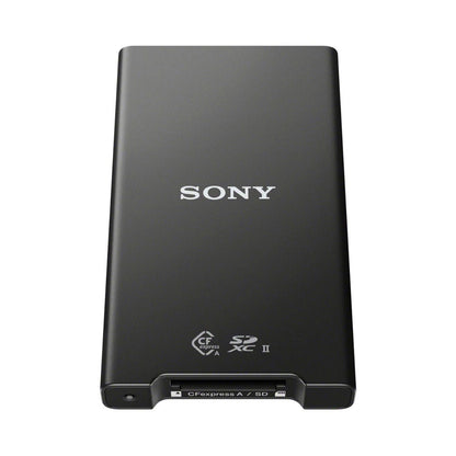 Black card reader with SONY branding and CFexpress/SD slot on bottom edge