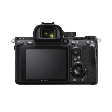 Alpha A7 III mirrorless camera, rear view with LCD screen and control dials