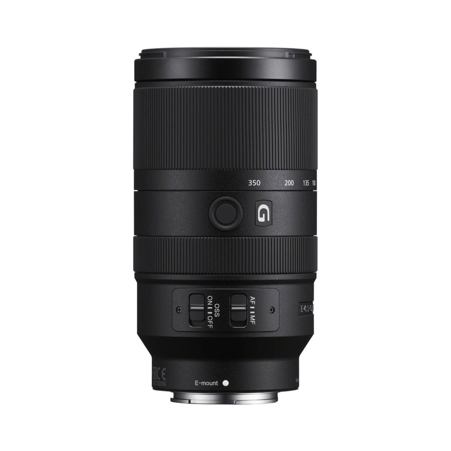 70-350mm G OSS telephoto lens front view with control panel and E-mount