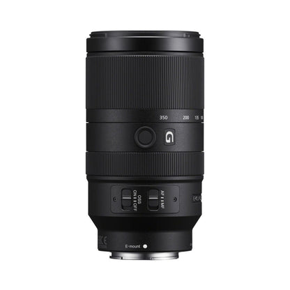70-350mm G OSS telephoto lens front view with control panel and E-mount