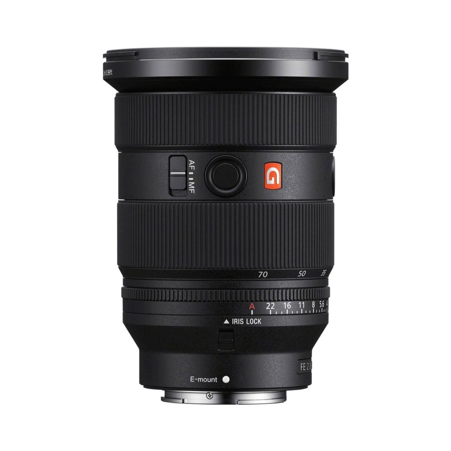 FE 24-70mm f/2.8 GM II lens, AF/MF switch and IRIS LOCK on barrel