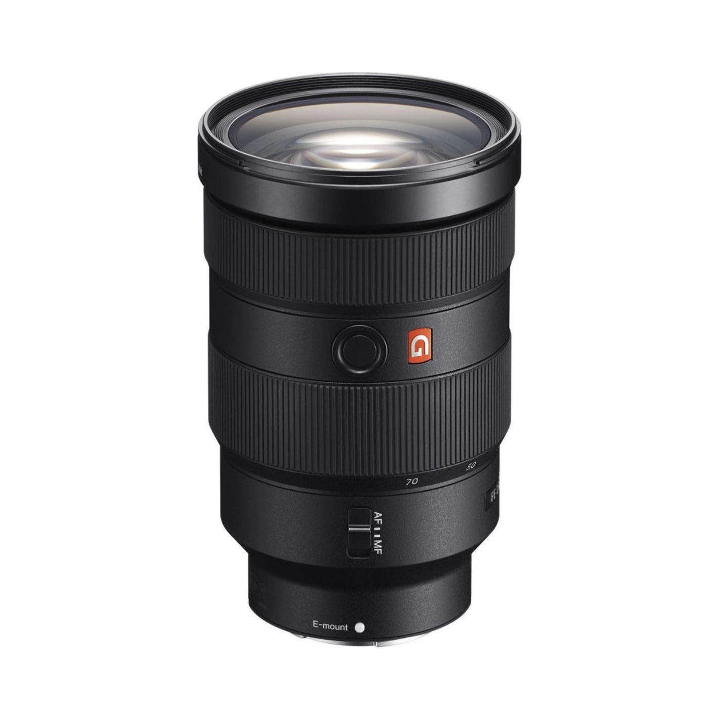 FE 24-70mm f/2.8 GM lens: front glass and black ribbed barrel