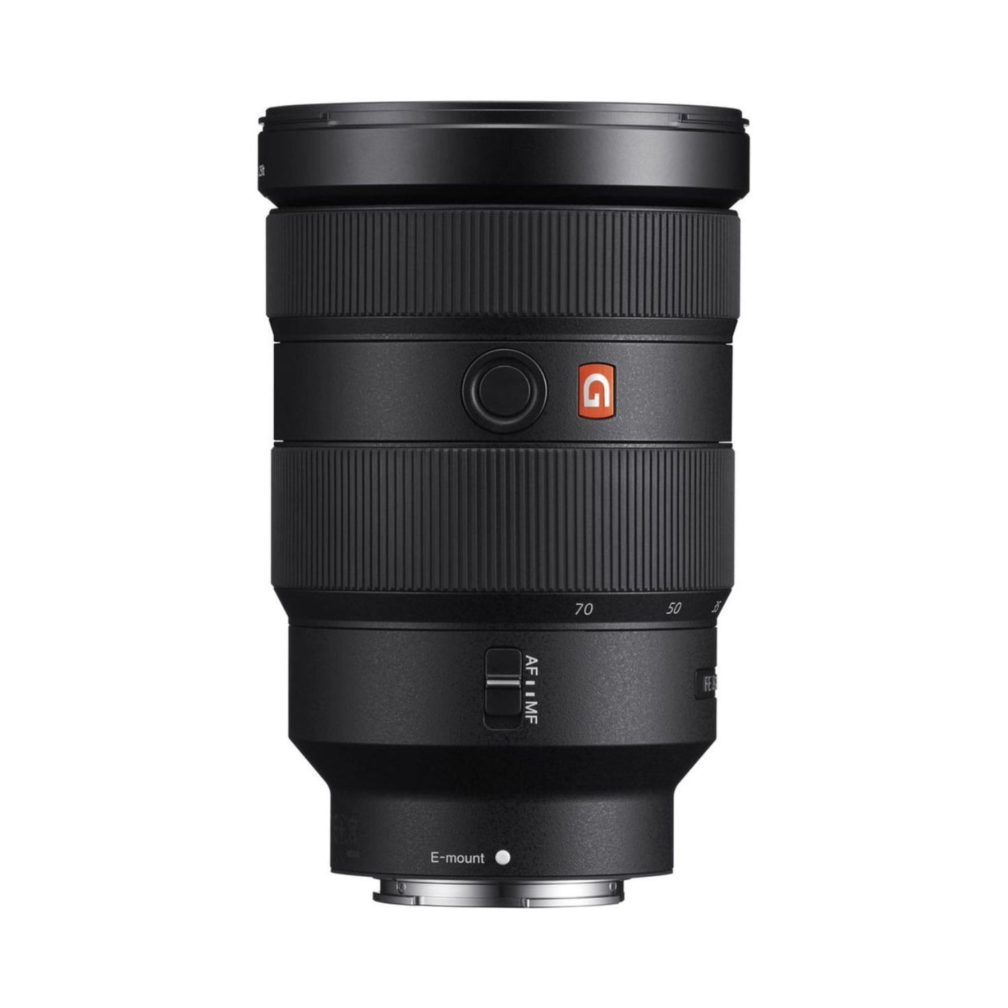 FE 24-70mm f/2.8 GM lens: side controls, AF/MF switch, and E-mount