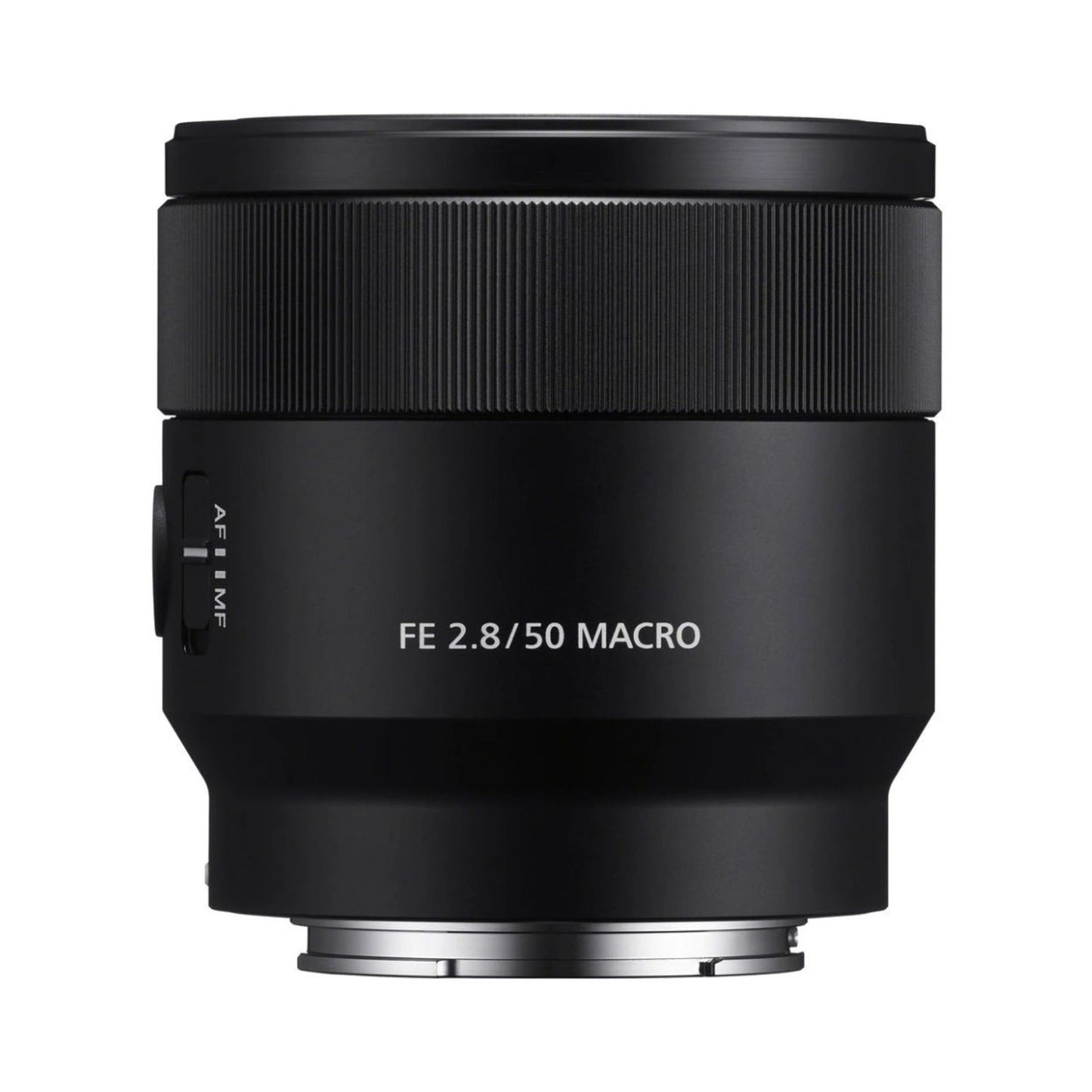 FE 2.8/50 Macro lens, black body with ribbed focus ring and AF/MF markings