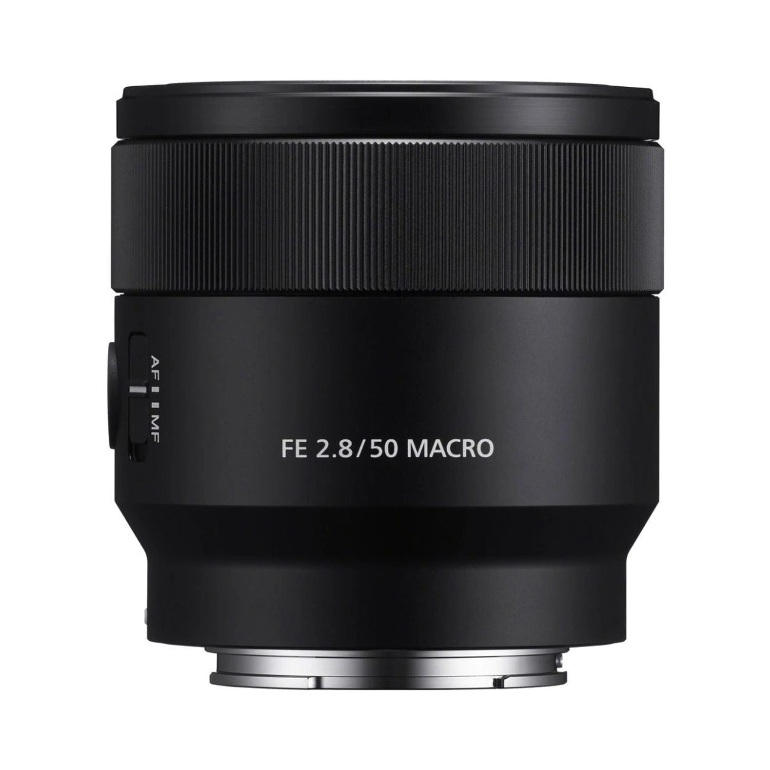 FE 2.8/50 Macro lens, black body with ribbed focus ring and AF/MF markings