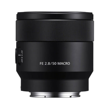 FE 2.8/50 Macro lens, black body with ribbed focus ring and AF/MF markings