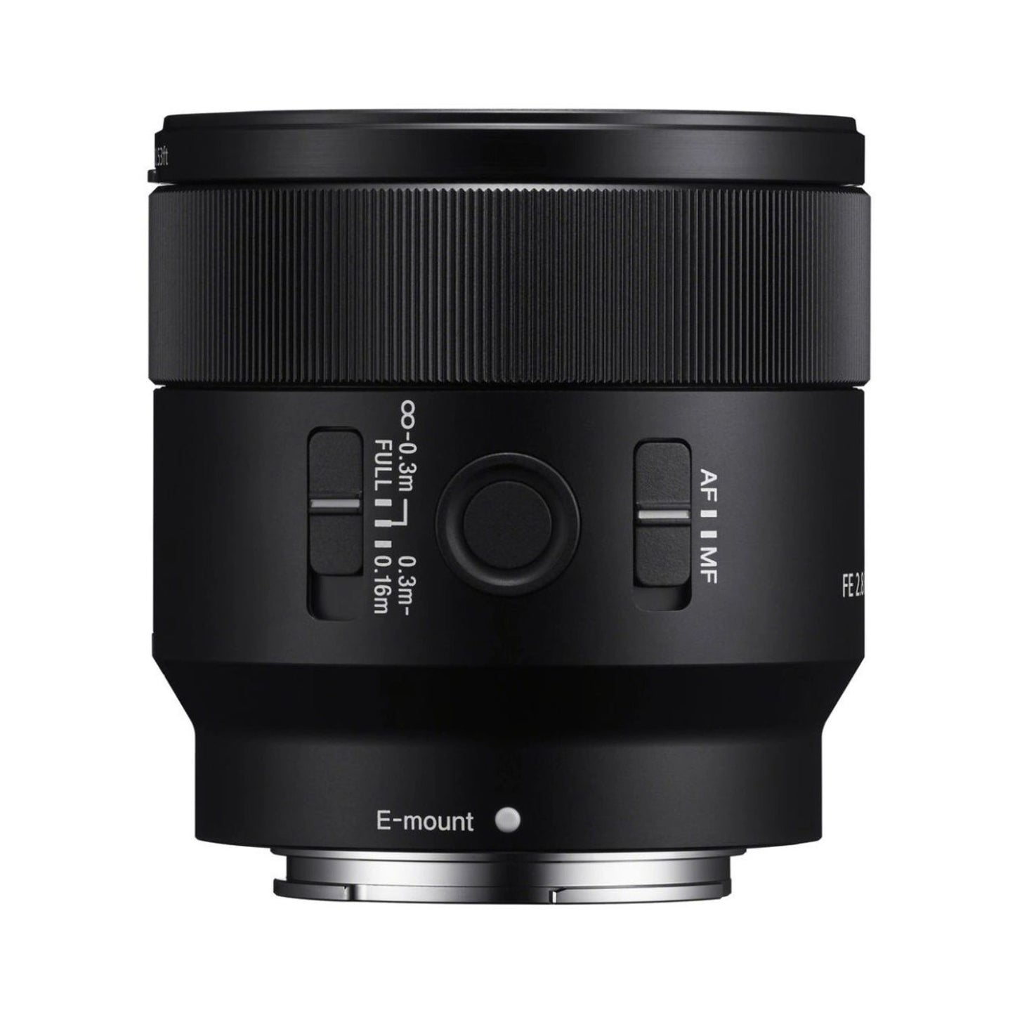 FE 2.8/50 Macro lens, black with E-mount base and AF/MF switch panel